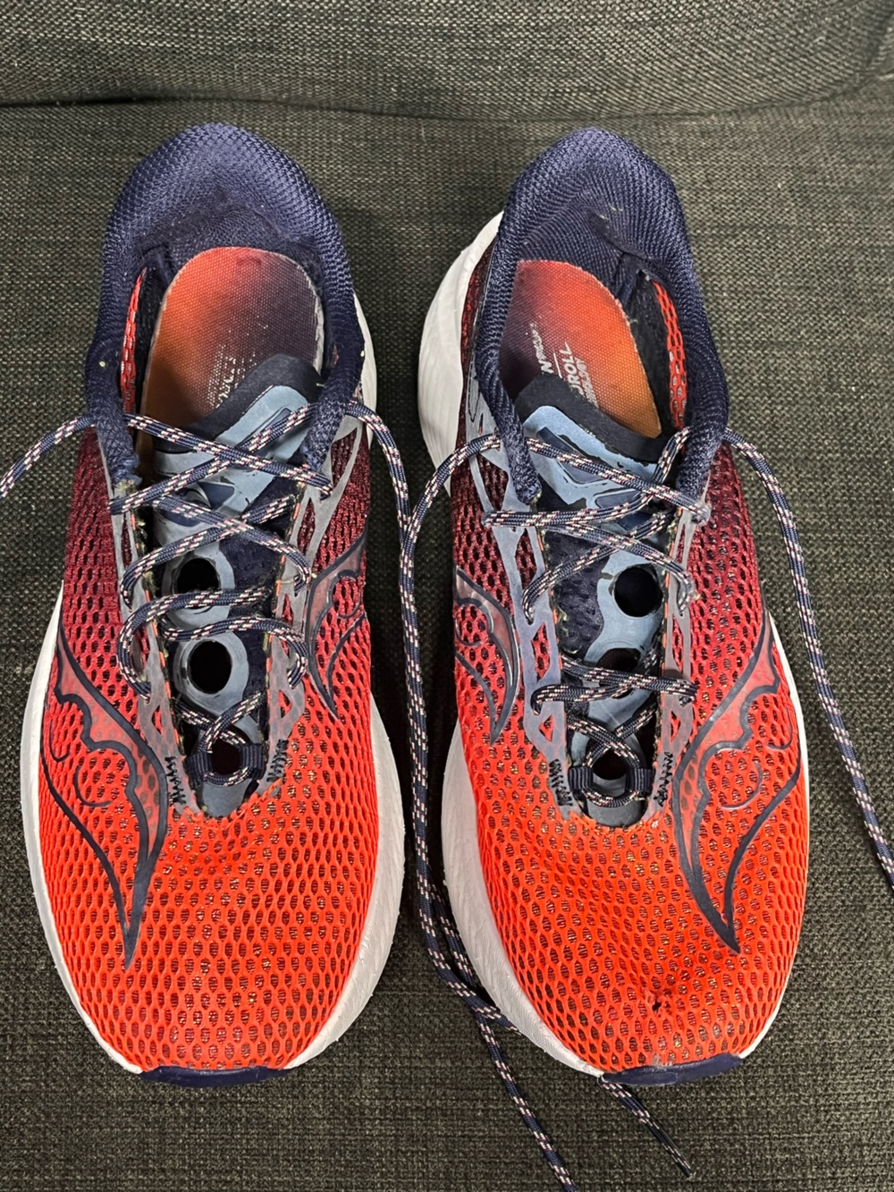 Saucony Endorphin Pro Orange and Navy Mesh Running Sneakers - Picture 3 of 8